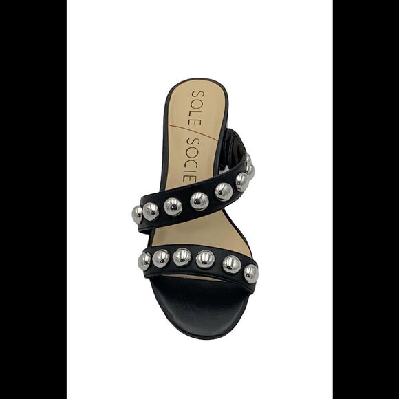 Sole Society Suede Studded Heeled Sandals Sasandra Black - Medium - Picture 3 of 5